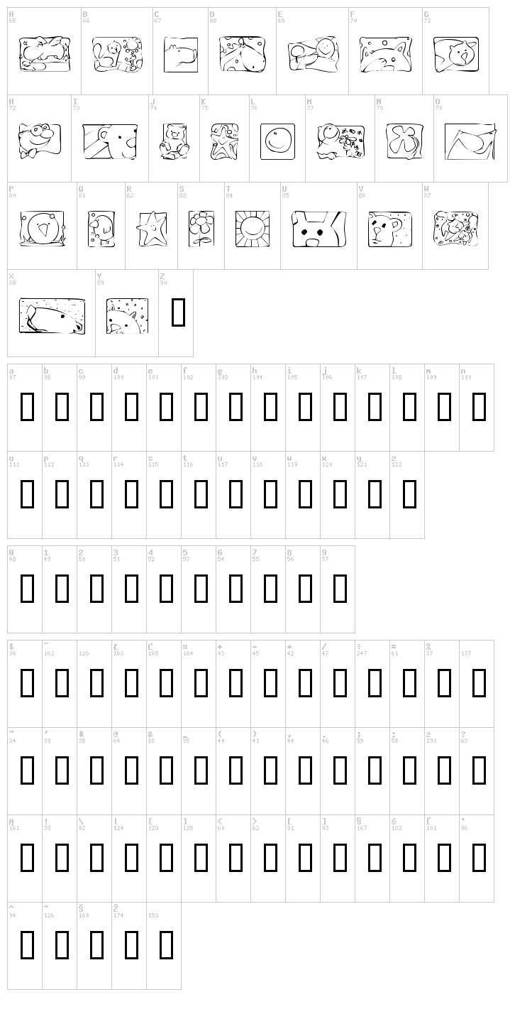 KR Scrappin Squares font map